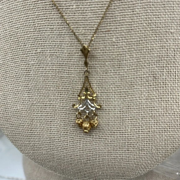Vintage 10k Italy Gold Chain & Pendant with White and Yellow Gold Accents - Picture 7 of 12